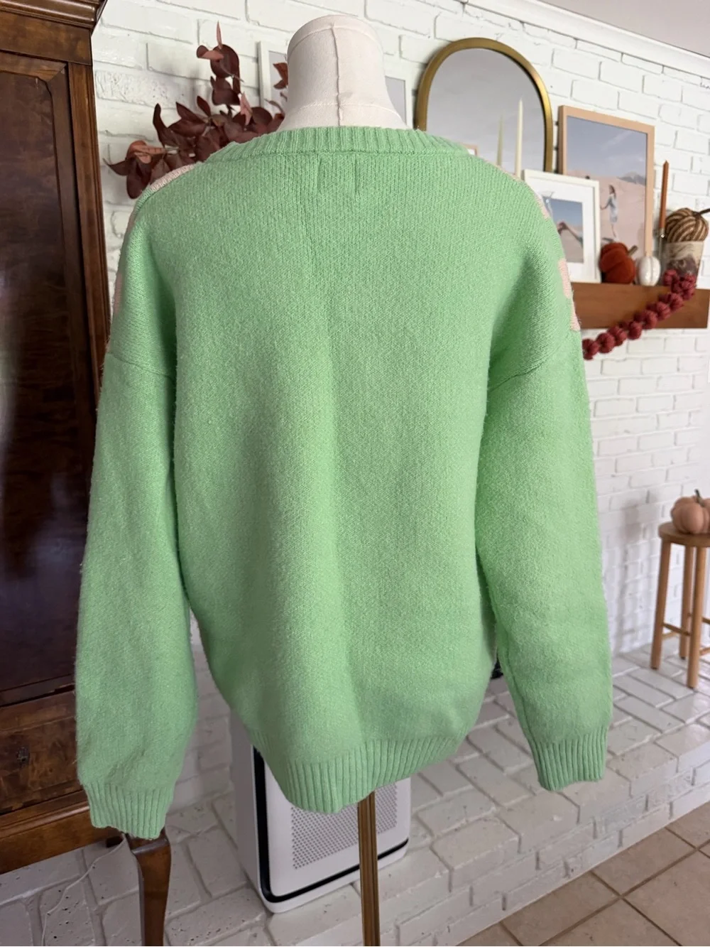 Princess Polly Mint Green & Light Pink Checker Knit Crew Sweater